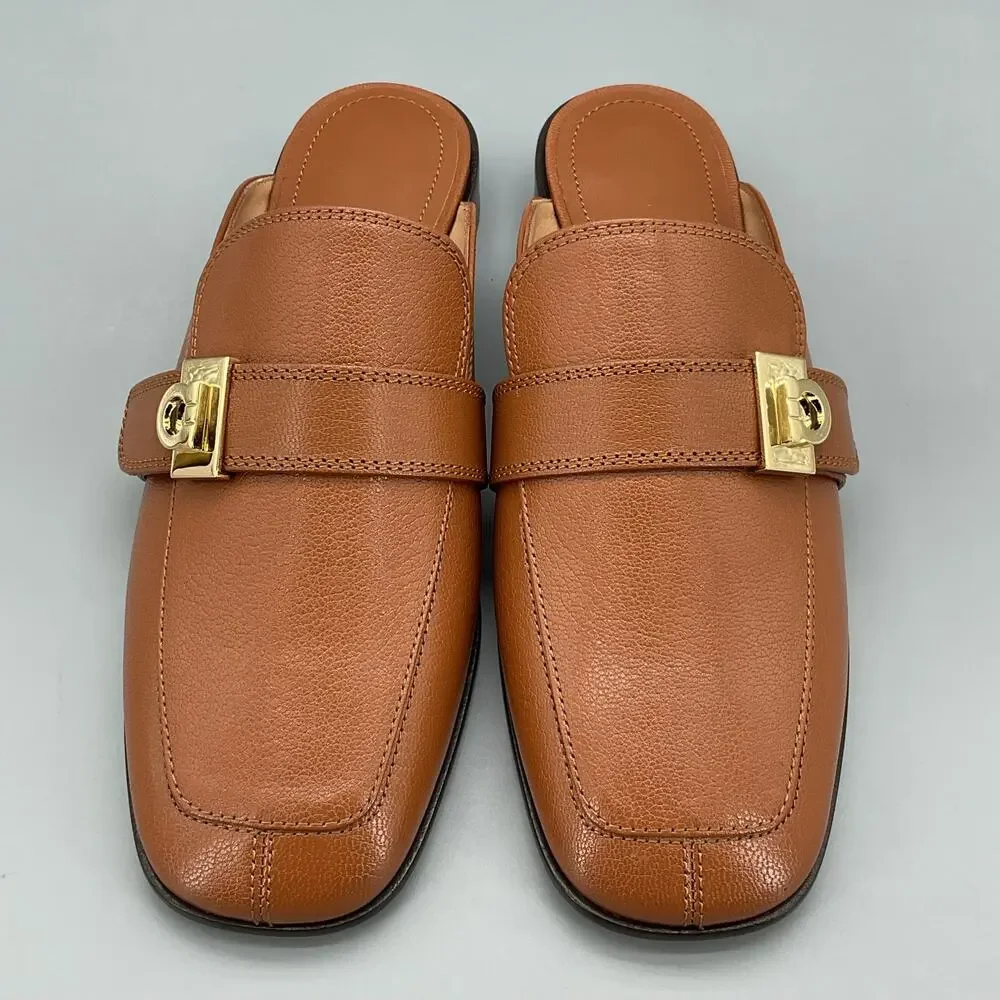 NEW Ferragamo Women’s Mavira Gancini Loafer Mules Brown Size 5C